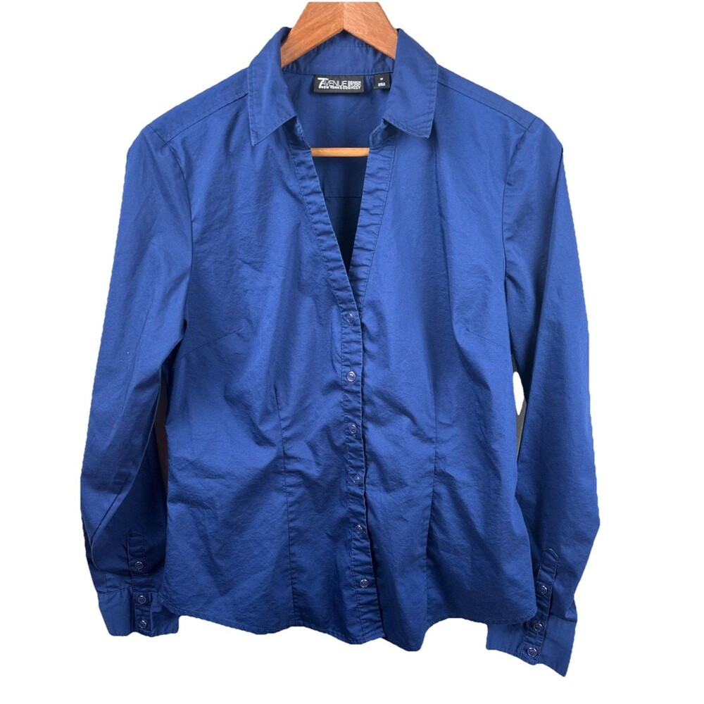 New York & Co 7th Avenue Design Studios Blue Dress Shirt Size Medium Button Up